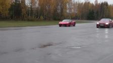 Exterior: Ferrari 458 Italia vs BMW M6 Coupe F13 from a rolling start in the rain
