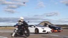 Drag RACE Bugatti Veyron Vitesse vs Lamborghini Aventador vs BMW S1000RR