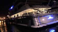 [4k] Nightshot of superyachts in Antibes harbour incl. Dilbar April 2015