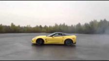Slovakian girl drifts / doughnuts a Lingenfelter Chevrolet Corvette ZR1 in the wet